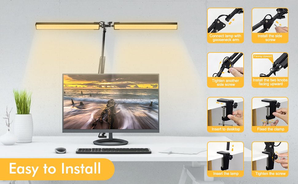 LED Desk Lamp Double Head, 24W Brightest Architect Table Lamp for Home Offic