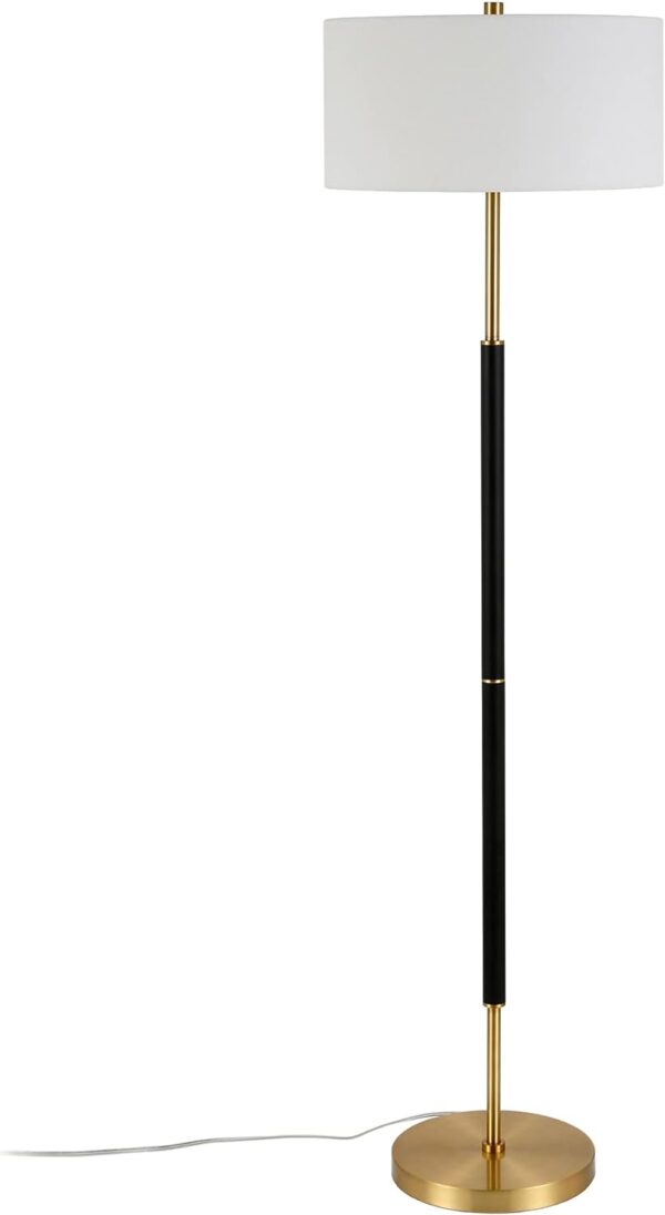 2-Light Floor Lamp with Fabric Shade in Matte Black/Brass/White, Floor Lamp for Home Office, Bedroom, Living Room, 61" Tall