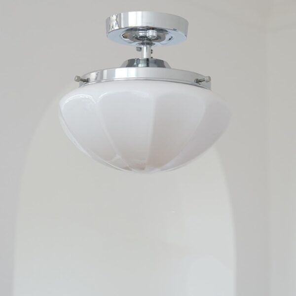 Flush Mount Ceiling Light Milk Glass Modern Close to Ceiling Lights Fixtures Chrome with Milky White Dome Glass Shade Mid Century Ceiling Lamp for Hallway Dining Room Bedroom