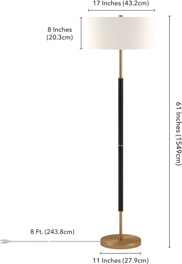 2-Light Floor Lamp with Fabric Shade in Matte Black/Brass/White, Floor Lamp for Home Office, Bedroom, Living Room, 61" Tall