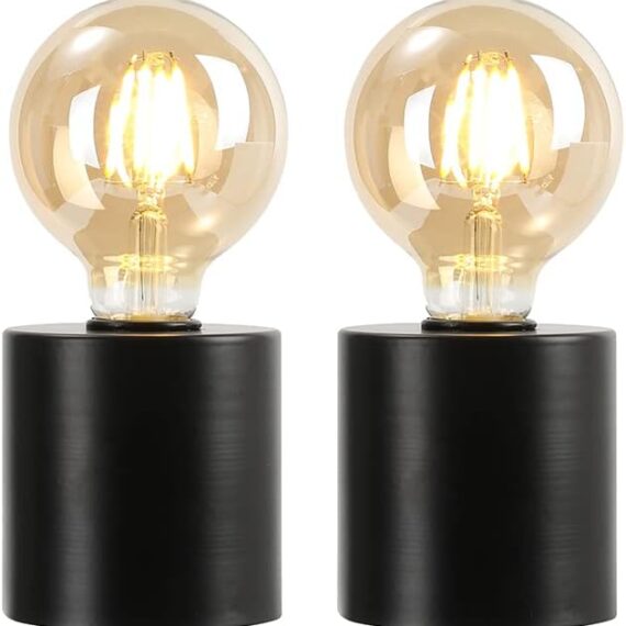 Set of 2 Black Table Lamp Battery Powered 18cm Tall Cordless Lamp Light with Edison Style Bulb Battery Operated Great for Living Room Bedroom Weddings Parties Patio Events Indoors Outdoors