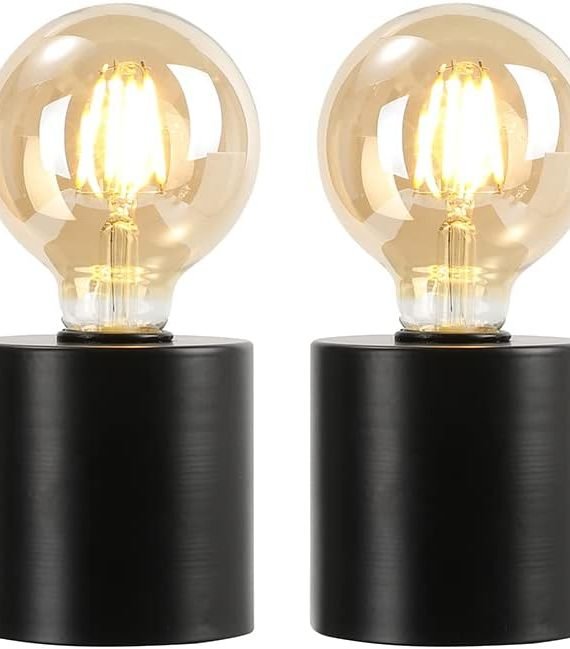 Set of 2 Black Table Lamp Battery Powered 18cm Tall Cordless Lamp Light with Edison Style Bulb Battery Operated Great for Living Room Bedroom Weddings Parties Patio Events Indoors Outdoors