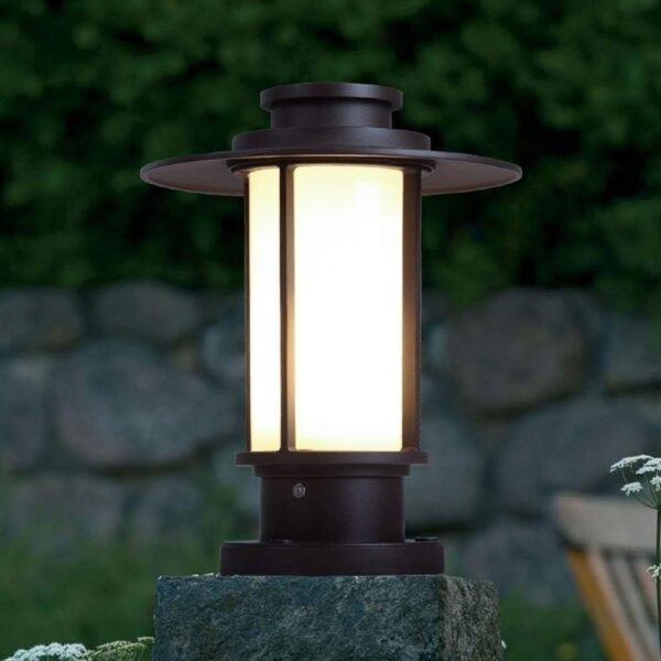 LED Courtyard Lighting Fixture Outdoor Post Lantern, Exterior Post Light Fixture with Glass Gate Light Column Headlight Courtyard Lamp