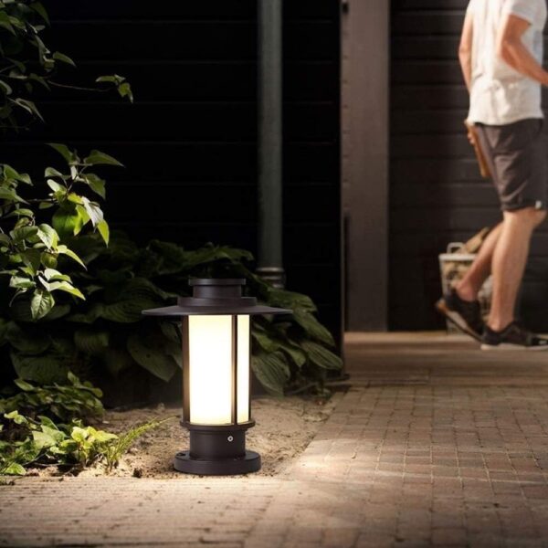 LED Courtyard Lighting Fixture Outdoor Post Lantern, Exterior Post Light Fixture with Glass Gate Light Column Headlight Courtyard Lamp