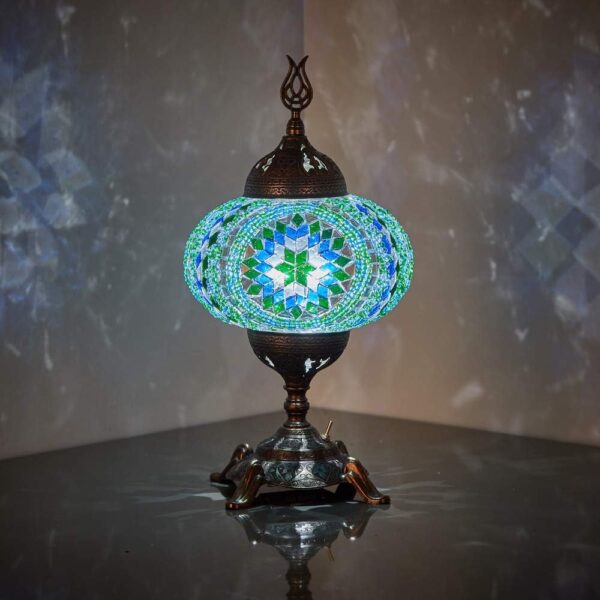 (15 Colors) Battery Operated Mosaic Table Lamp with Built-in LED Bulb, Turkish Moroccan Handmade Mosaic Table Desk Bedside Mood Accent Night Lamp Light Lampshade with LED Bulb,No Cord (Teal)