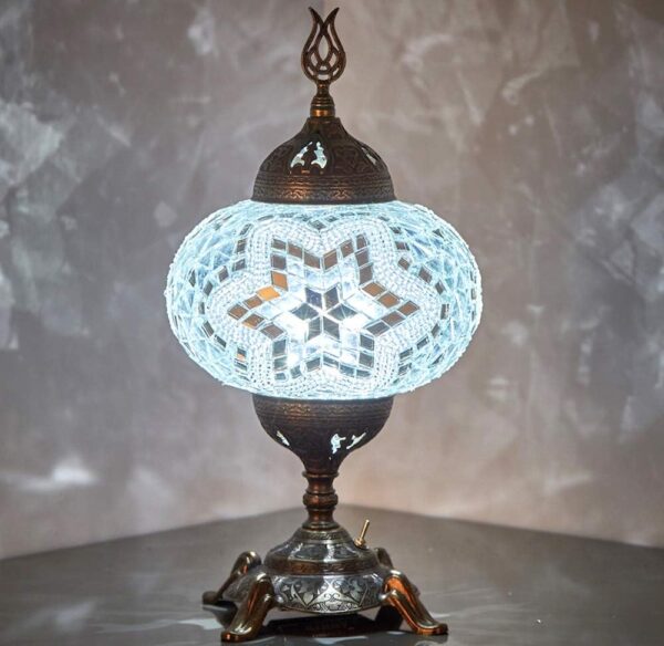 (15 Colors) Battery Operated Mosaic Table Lamp with Built-in LED Bulb, Turkish Moroccan Handmade Mosaic Table Desk Bedside Mood Accent Night Lamp Light Lampshade with LED Bulb,No Cord (Teal)