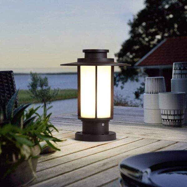 LED Courtyard Lighting Fixture Outdoor Post Lantern, Exterior Post Light Fixture with Glass Gate Light Column Headlight Courtyard Lamp