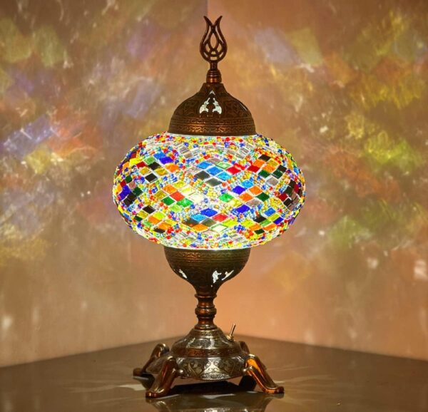 (15 Colors) Battery Operated Mosaic Table Lamp with Built-in LED Bulb, Turkish Moroccan Handmade Mosaic Table Desk Bedside Mood Accent Night Lamp Light Lampshade with LED Bulb,No Cord (Teal)