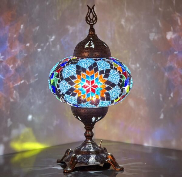 (15 Colors) Battery Operated Mosaic Table Lamp with Built-in LED Bulb, Turkish Moroccan Handmade Mosaic Table Desk Bedside Mood Accent Night Lamp Light Lampshade with LED Bulb,No Cord (Teal)