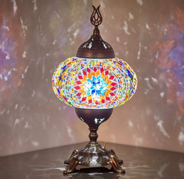 (15 Colors) Battery Operated Mosaic Table Lamp with Built-in LED Bulb, Turkish Moroccan Handmade Mosaic Table Desk Bedside Mood Accent Night Lamp Light Lampshade with LED Bulb,No Cord (Teal)