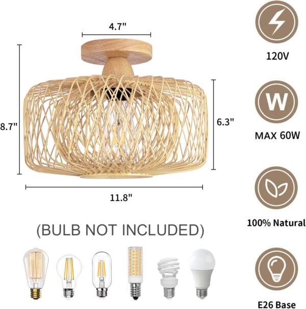 HOME Woven Rattan Flush Mount Light Fixture - Boho Light Fixtures Ceiling Bedroom Ceiling Lights Flush Mount Ceiling Light for Living Room Hallway Kitchen Entryway Farmhouse