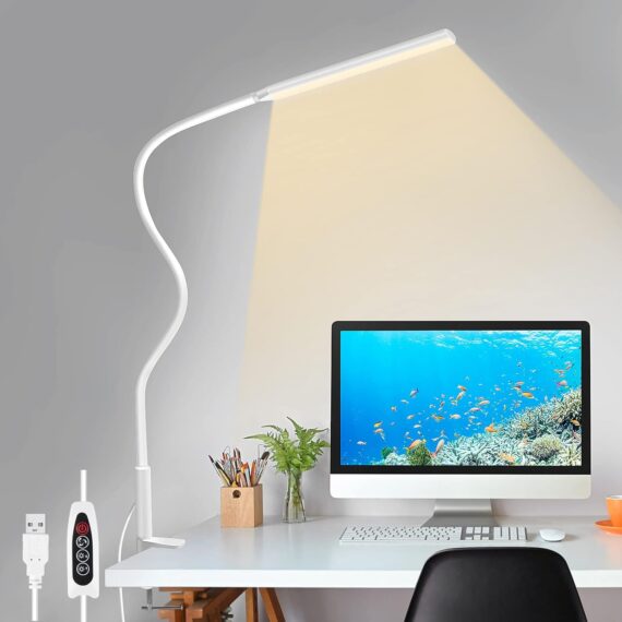 LED Desk Lamp, Swing Arm Table Lamp with Clamp, Flexible Gooseneck Task Lamp, Eye-Caring Architect Desk Light, 3 Modes 10 Brightness Levels, Memory Function Desk Lamps for Home Office, 10W