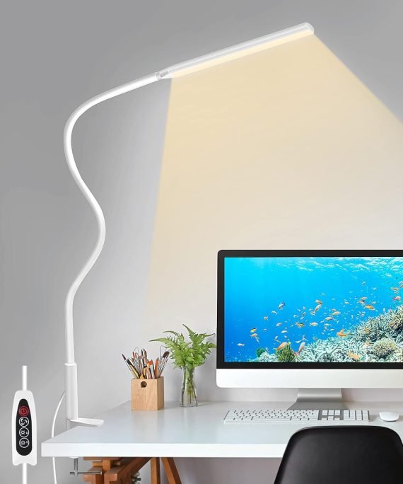 LED Desk Lamp, Swing Arm Table Lamp with Clamp, Flexible Gooseneck Task Lamp, Eye-Caring Architect Desk Light, 3 Modes 10 Brightness Levels, Memory Function Desk Lamps for Home Office, 10W