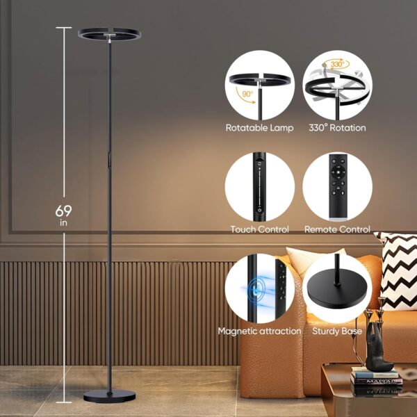 Floor Lamps for Living Room,SIBRILLE Modern Stepless Dimmable Standing Lamp 3000-6000K,20W LED Rotatable Reading Light,Touch&Remote Control Uplighter Floor Lamp for Living Room Bedroom Office