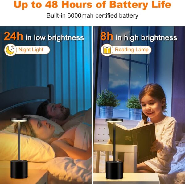 Cordless Table Lamp, 11in Rechargeable 6000mAh Battery Powered USB LED Desk Lamp with 3 Levels Brightness, Portable Metal Aluminum Housing Night Light for Bedside, Bar, Garden, Restaurant, Office