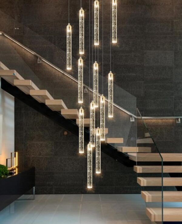 12-Lights Chandelier LED Dimmable Chandeliers for Entryway Flush Mount Ceiling Pendant Light Fixture Crystal Chandeliers for Living Room Gold Finished Lighting Modern High Ceiling Chandelier