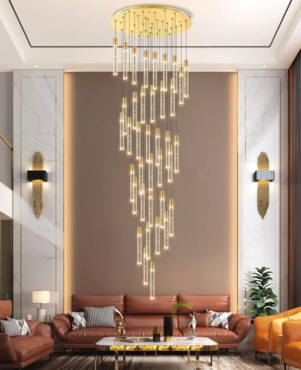 16.3 Foot Chandeliers for Living Room LED Lights Simple Modern Crystal Light Extra Large Chandelier Light Fixture Entryway Foyer High Ceiling Chandelier Lighting with LED Light Bulbs Sloping Ceiling