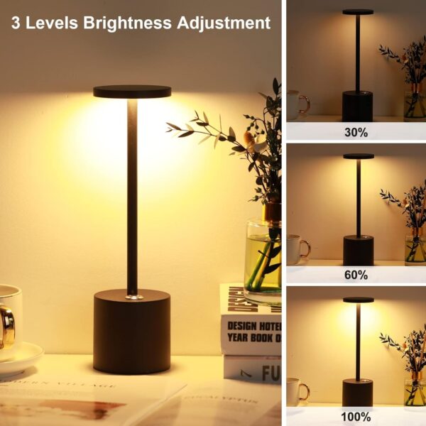 Cordless Table Lamp, 11in Rechargeable 6000mAh Battery Powered USB LED Desk Lamp with 3 Levels Brightness, Portable Metal Aluminum Housing Night Light for Bedside, Bar, Garden, Restaurant, Office