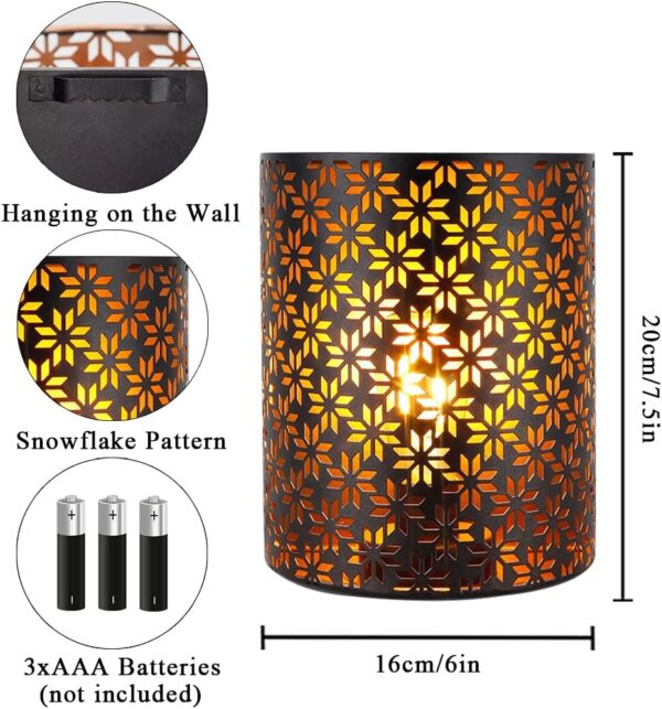 Battery Powered Lamp 20cm H Wall Sconce Lighting Metal Rustic Wall Mount Lamp with with 6-Hour Timer Wall Decor for Living Room Bedroom Hallway Stairway(Brown, Snowflake)