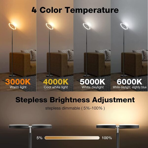 Floor Lamps for Living Room,SIBRILLE Modern Stepless Dimmable Standing Lamp 3000-6000K,20W LED Rotatable Reading Light,Touch&Remote Control Uplighter Floor Lamp for Living Room Bedroom Office