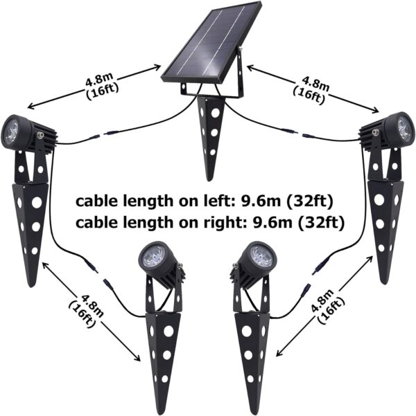 4-Spotlight Mini 50X Solar-Powered LED Spotlight (Warm White LED), Black Finish, Outdoor Garden Yard Landscape Downlight