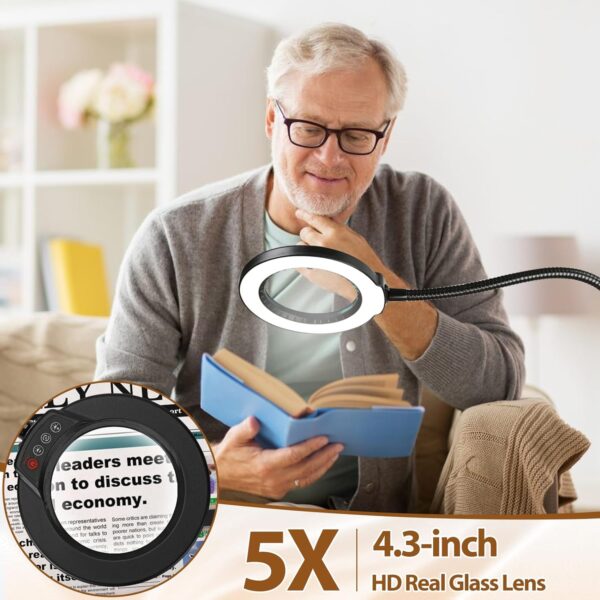 5X Magnifying Glass with Light and Stand, Krstlv 24" Flexible Gooseneck Magnifying Floor Lamp, 3-in-1 LED 5 Color Modes Stepless Dimmable Lighted Magnifier Hands Free for Close Work, Hobby, Esthetican