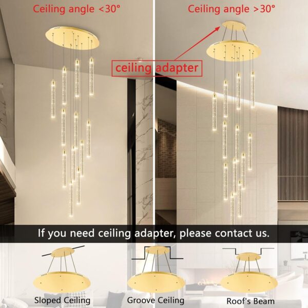 12-Lights Chandelier LED Dimmable Chandeliers for Entryway Flush Mount Ceiling Pendant Light Fixture Crystal Chandeliers for Living Room Gold Finished Lighting Modern High Ceiling Chandelier