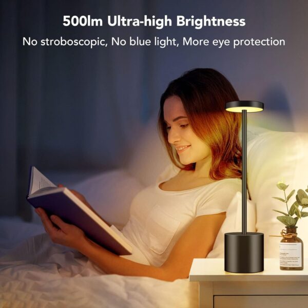 Cordless Table Lamp, 11in Rechargeable 6000mAh Battery Powered USB LED Desk Lamp with 3 Levels Brightness, Portable Metal Aluminum Housing Night Light for Bedside, Bar, Garden, Restaurant, Office