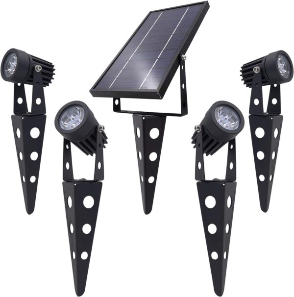 4-Spotlight Mini 50X Solar-Powered LED Spotlight (Warm White LED), Black Finish, Outdoor Garden Yard Landscape Downlight