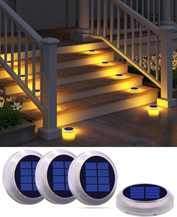 Solar Step Lights Waterproof,Warm White Solar Deck Lights Outdoor,Solar Fence Lights LED,Solar Lights for Stairs,Yard,Patio,Post,Railing,Garden,Backyard,Front Door,Pathway,Driveway,Porch(4 Pack)