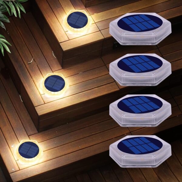 Solar Step Lights Waterproof,Warm White Solar Deck Lights Outdoor,Solar Fence Lights LED,Solar Lights for Stairs,Yard,Patio,Post,Railing,Garden,Backyard,Front Door,Pathway,Driveway,Porch(4 Pack)