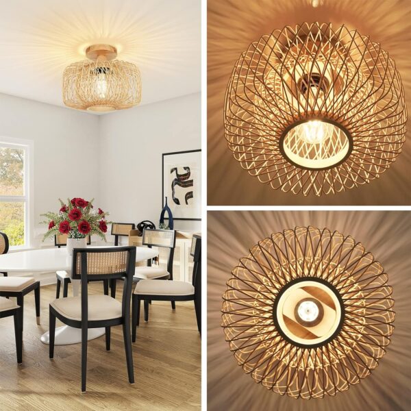 HOME Woven Rattan Flush Mount Light Fixture - Boho Light Fixtures Ceiling Bedroom Ceiling Lights Flush Mount Ceiling Light for Living Room Hallway Kitchen Entryway Farmhouse