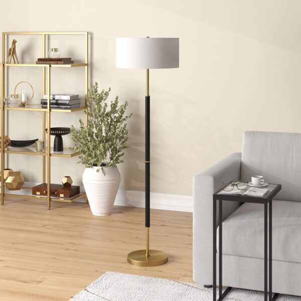 2-Light Floor Lamp with Fabric Shade in Matte Black/Brass/White, Floor Lamp for Home Office, Bedroom, Living Room, 61" Tall