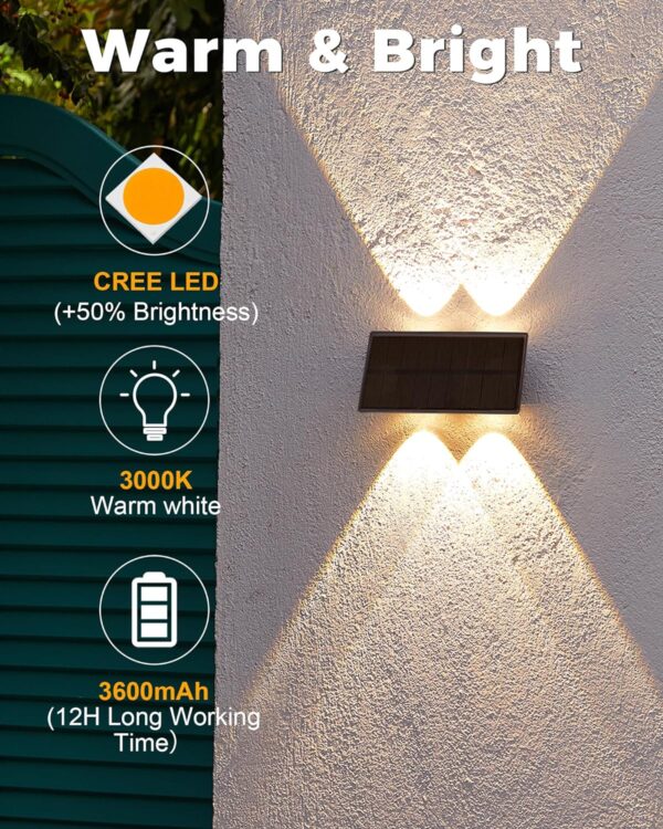 2 Pack Solar Wall Lights Outdoor Waterproof Led Up and Down Wall Lights,Solar Outdoor Lights Wall Sconce Exterior Lighting for Wall Garage Porch Stairs